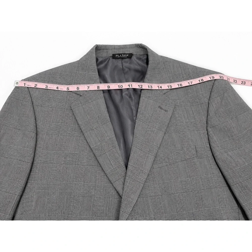 Jos. A. Bank 42 Short Gray Glen Plaid 100% Wool Sport Coat Blazer Classic EUC